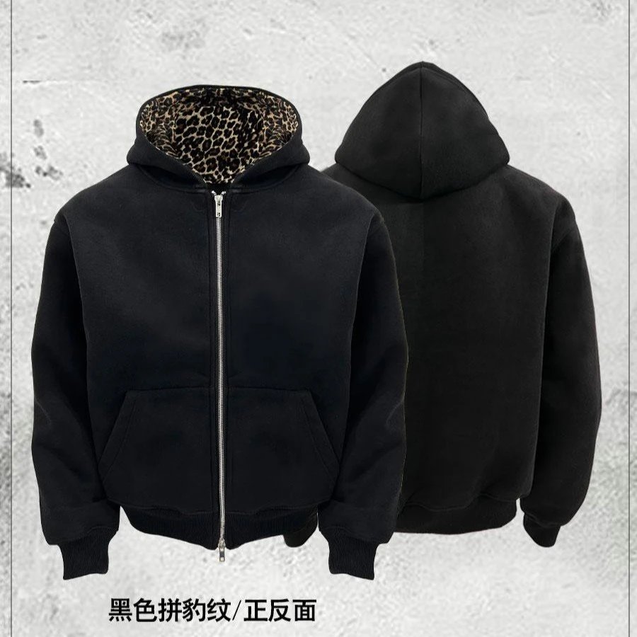 DerSchutze Zip Hoodie — Black spell leopard print [plus velvet thickening】 colorway — USFans Spreadsheet photo