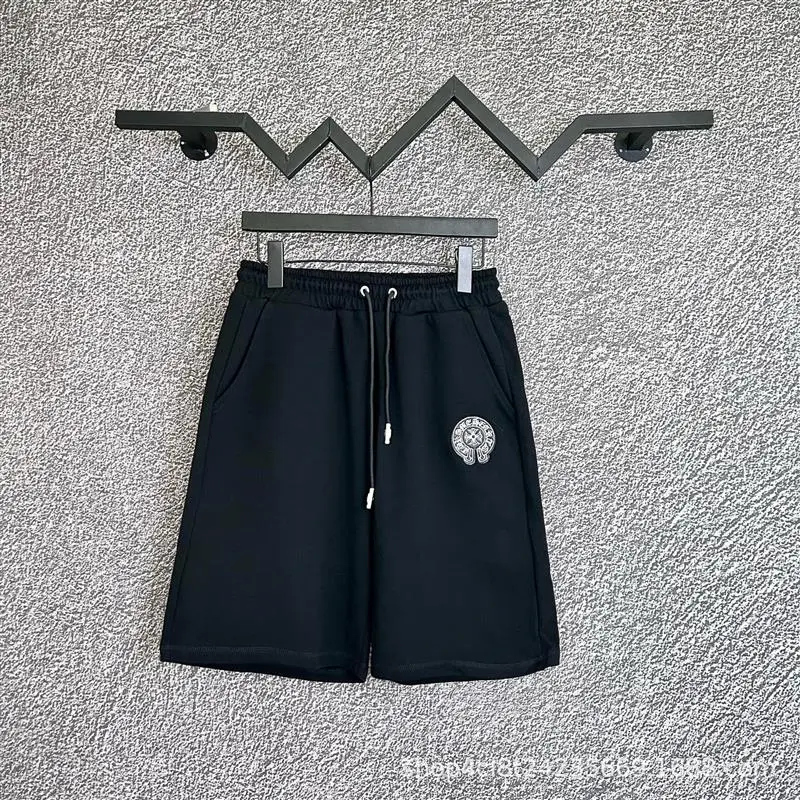 Chrome Hearts Casual Mid-Length Sweatshorts — Featuring Circular, Horseshoe, and Cross Leather Patches