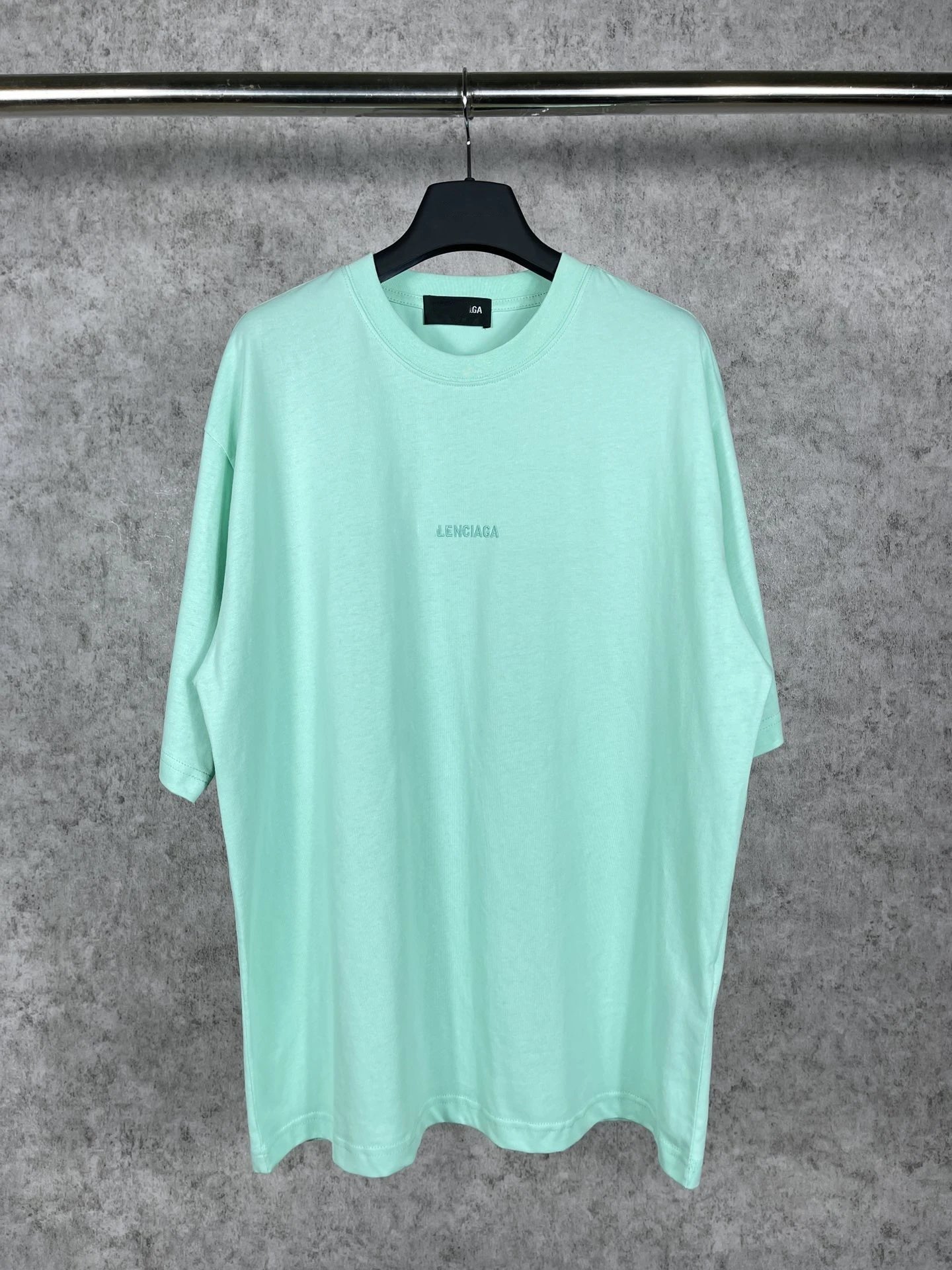 Balenciaga T-Shirt Small Logo Grey — Light green [embroidery] colorway — USFans Spreadsheet photo