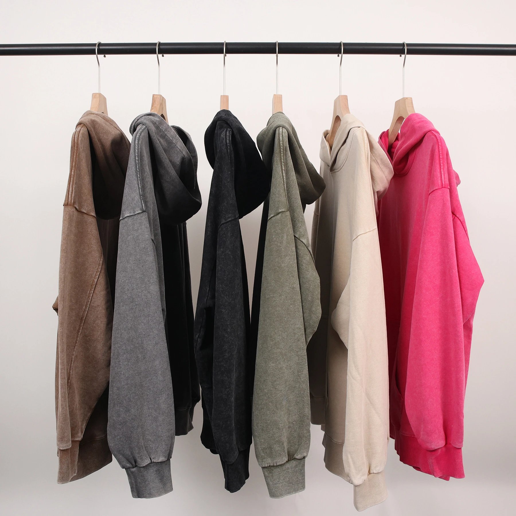 连帽卫衣秋冬美式复古毛圈卫衣落肩连帽卫衣男