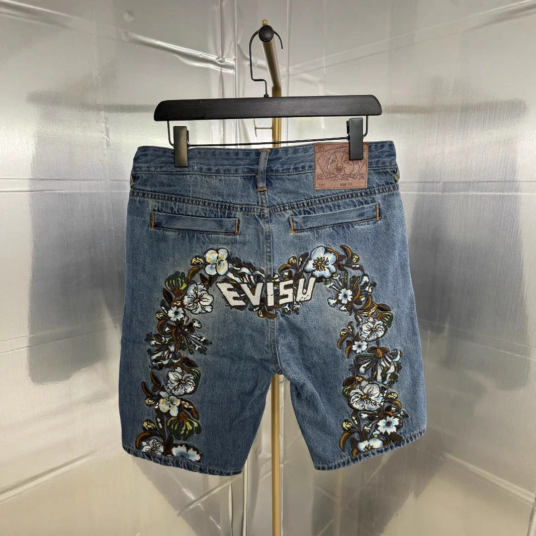 EVISU Floral "Big M" Embroidered Denim Shorts - rep szorty