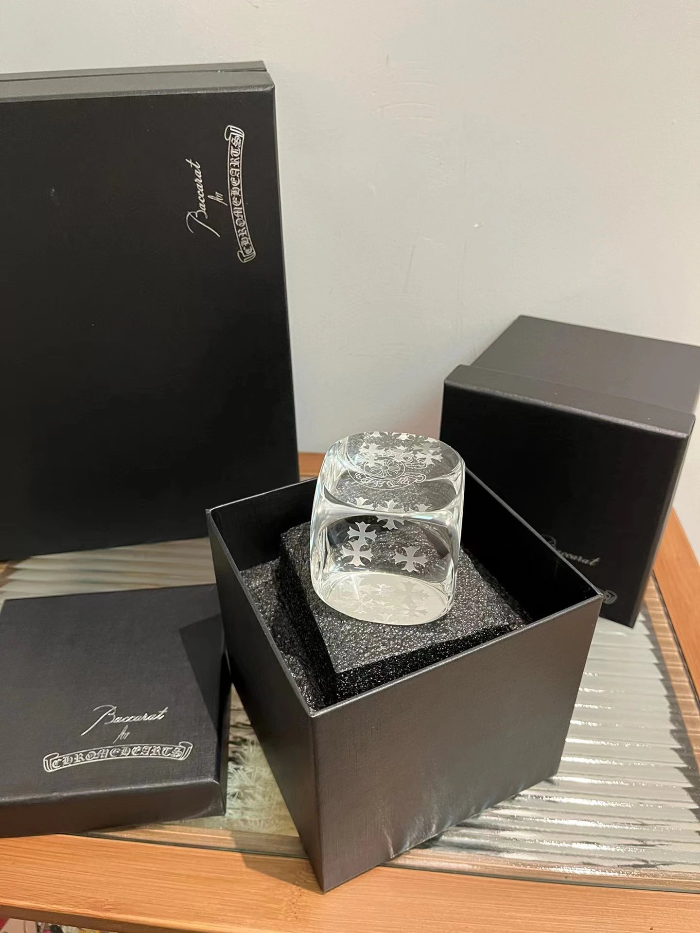 Chrome Hearts Glass — Crystal dice ornament, gift-box packaging colorway — USFans Spreadsheet photo