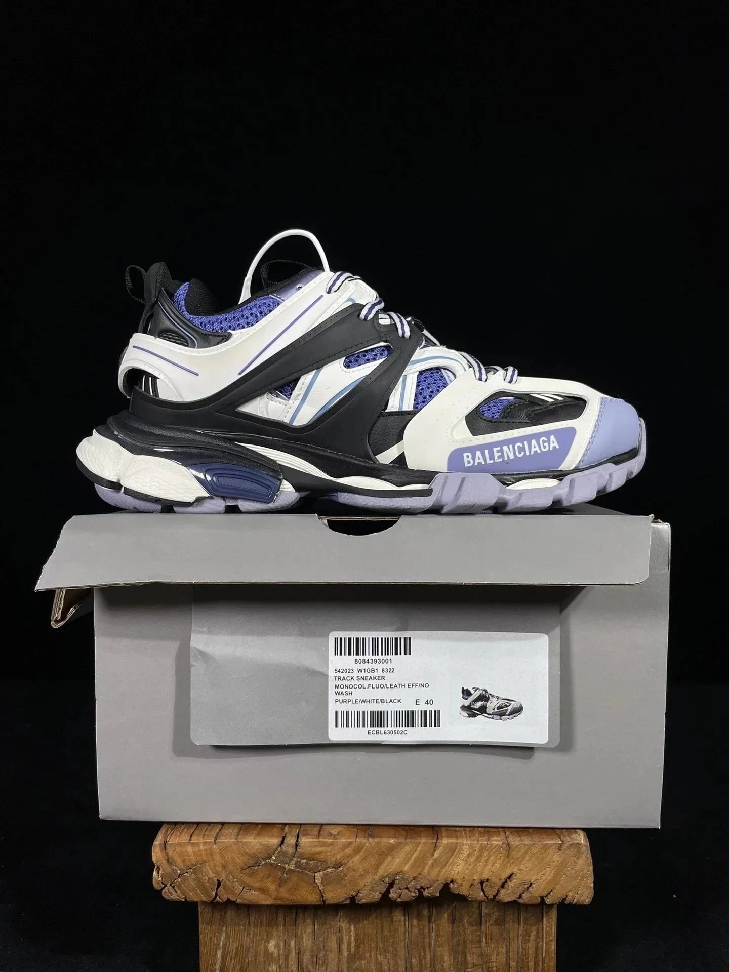Balenciaga Track Sneakers — Three generations of black and white purple 18322 colorway — USFans Spreadsheet photo