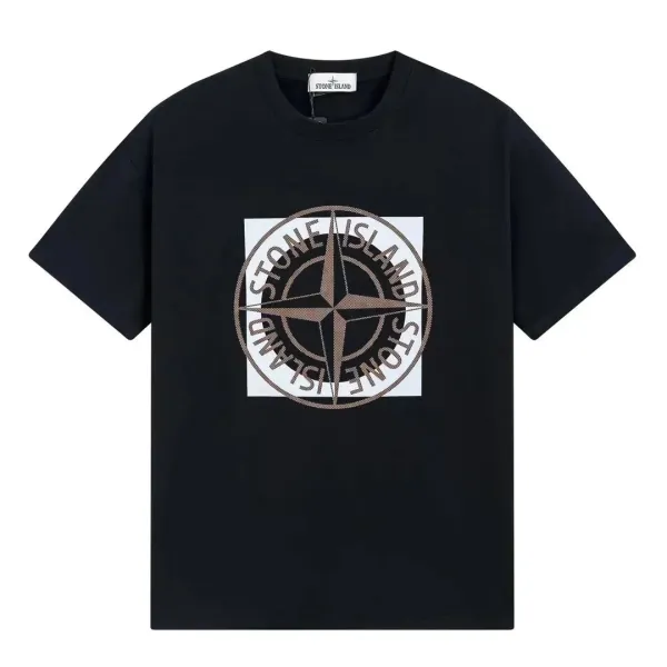 Stone Island Compass Logo Print Black T-Shirt - 1