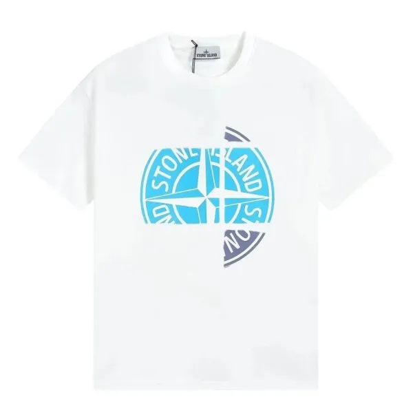 Stone Island Compass Logo Print White T-Shirt - 1