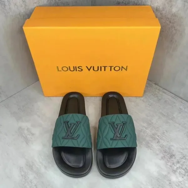 Louis Vuitton Pool Slide Green Quilted Slippers - 1