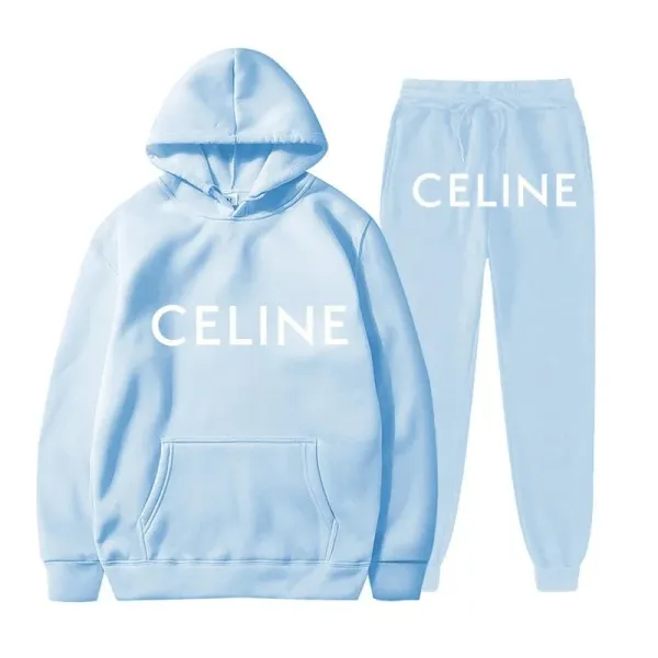 Celine Logo Print Light Blue Hoodie and Sweatpants Set - 1