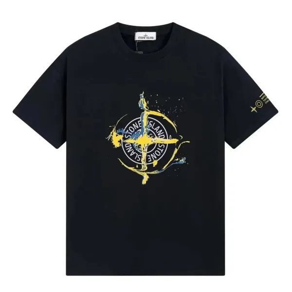 Stone Island Splash Print Logo T-Shirt Black - 1
