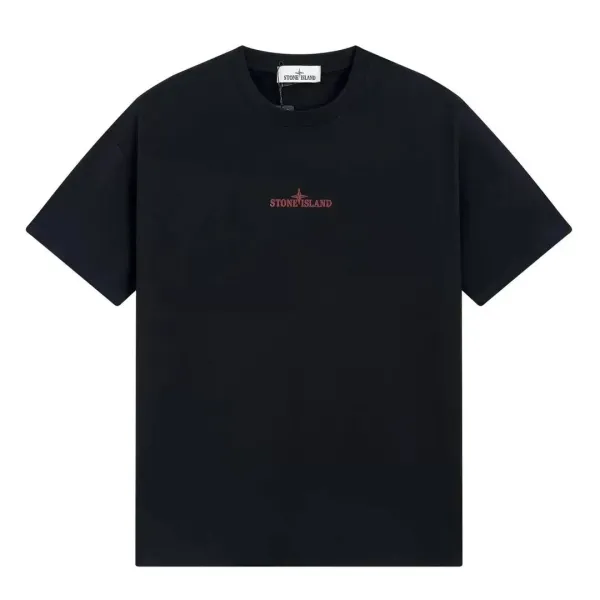 Stone Island Logo Embroidered Black T-Shirt - 1