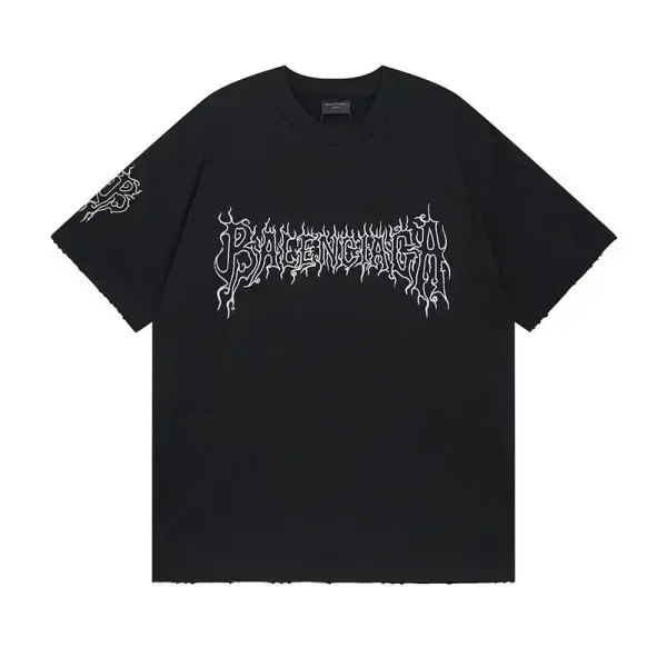 Balenciaga Distorted Logo Black Oversized T-Shirt - 1