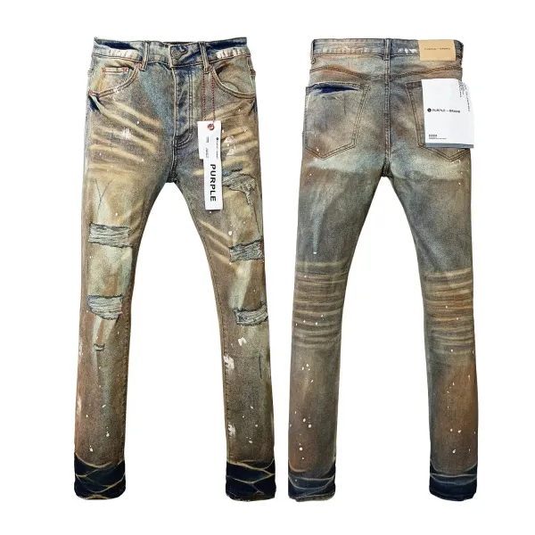 Purple Brand Distressed Paint-Splatter Slim Fit Jeans - 1