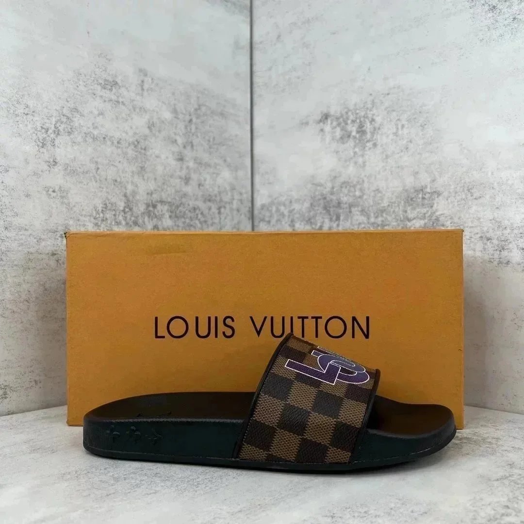 Louis Vuitton Pool Slide Brown Damier Check Slippers - 1