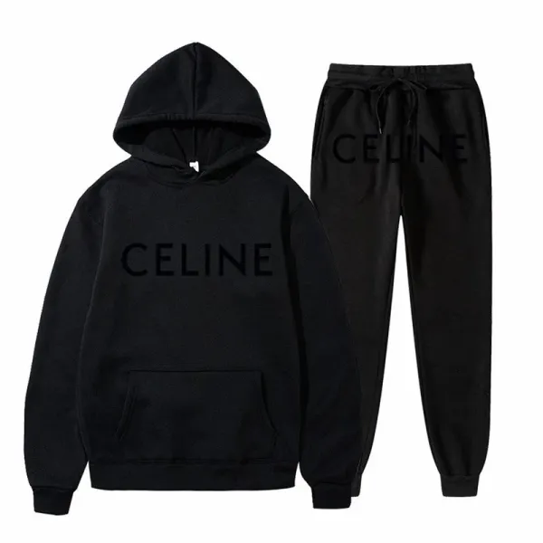 Celine Logo Hoodie and Sweatpants Set Black - 1