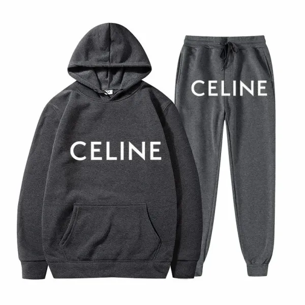Celine Logo Print Purple Hoodie and Sweatpants Set - 10
