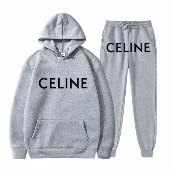 Celine Logo Hoodie and Sweatpants Set Gray - 1