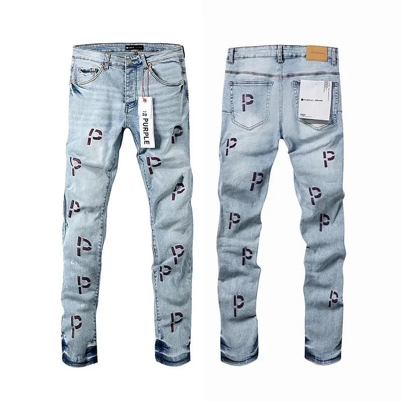 Purple Brand Logo-Print Light Wash Jeans - 1