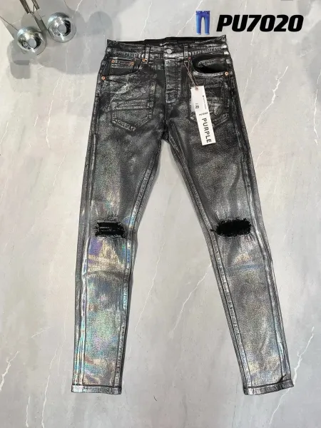 Purple Brand Logo-Print Light Wash Jeans - 4