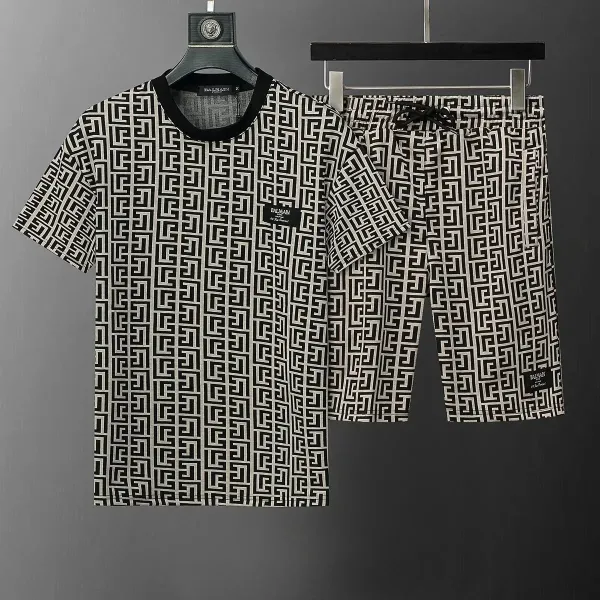 Balmain Monogram Print Black and White Casual Set - 1