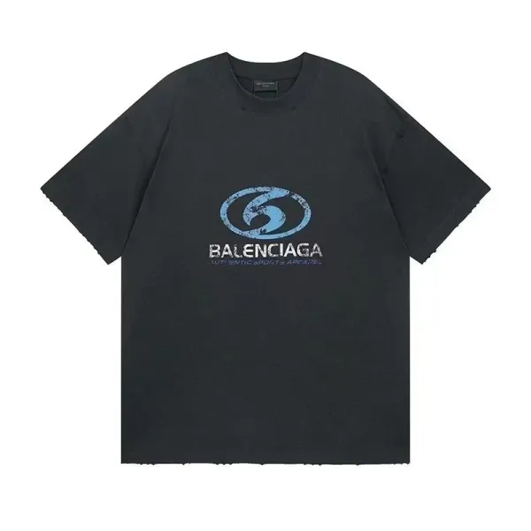 Balenciaga Sport Logo Distressed Black T-Shirt - 1