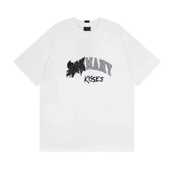 Many Kisses Graphic Print Oversized T-Shirt White - 1