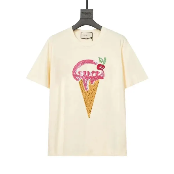 Gucci Ice Cream Sequin Embellished Beige T-Shirt - 1
