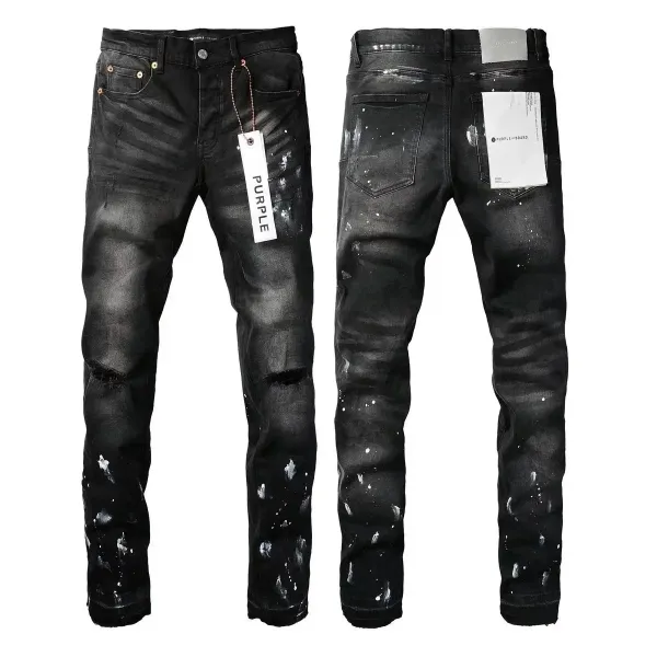 Purple x Unknown Artist Distressed Paint-Splatter Slim Fit Jeans - 9
