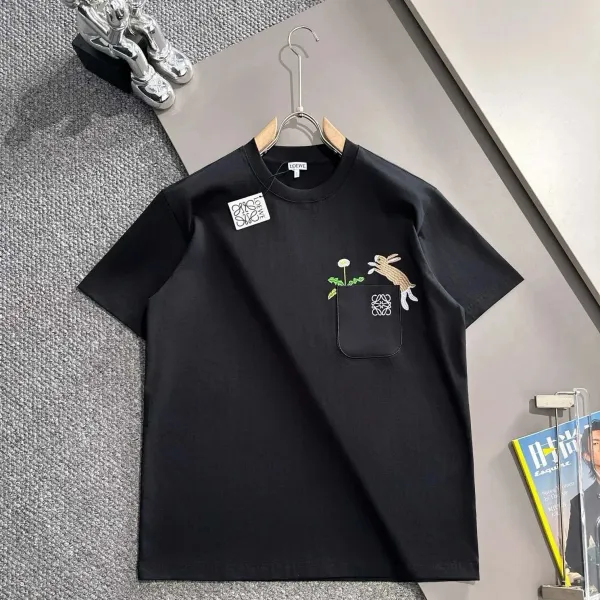 Loewe Rabbit Pocket Embroidered Black T-Shirt - 1