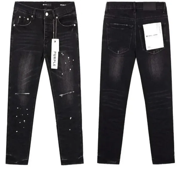 Philipp Plein Purple Spray-Paint Distressed Black Jeans - 1