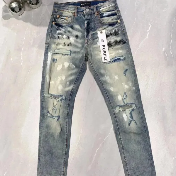 Purple Label Distressed Slim Fit Bleach-Wash Jeans - 1