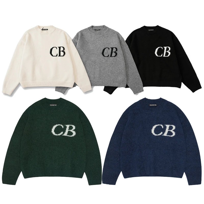 High Version Jacquard Women's Couple Matching Loose Crewneck Sweater
