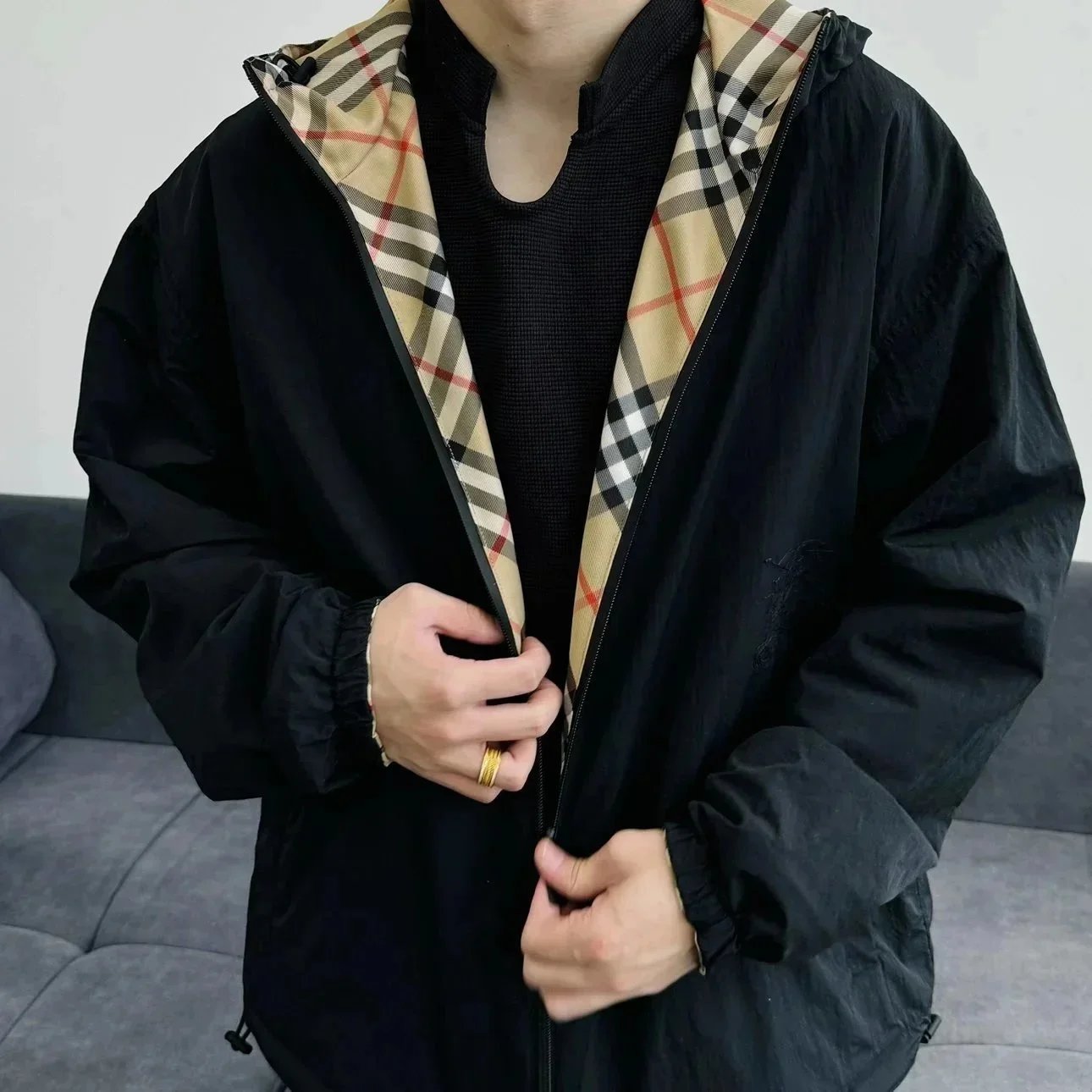 【 KOS-X 】 "Very low quantity, please consult customer service before purchasing" Burberry */Burberry BBR 2024SS warhorse series classic plaid twill hooded windbreaker double-sided windbreaker jacket with cloth warhorse jacket