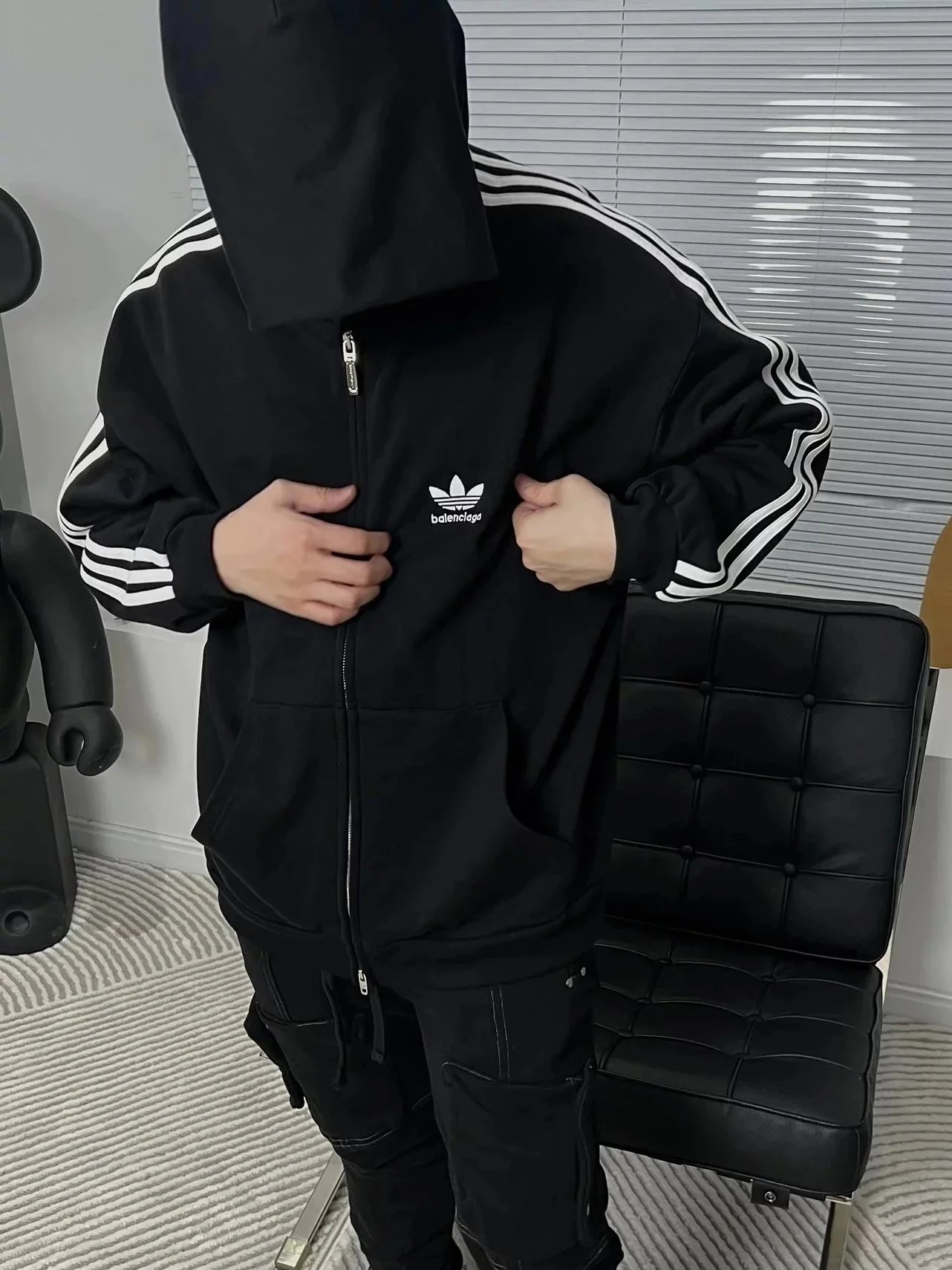 [KOS-X] "Very limited stock, please consult customer service before purchasing" Balenciag@/Paris 2022aw Fall/Winter New Collection Adidas Trefoil Collaboration Series Zip-Up Hoodie Versatile Style