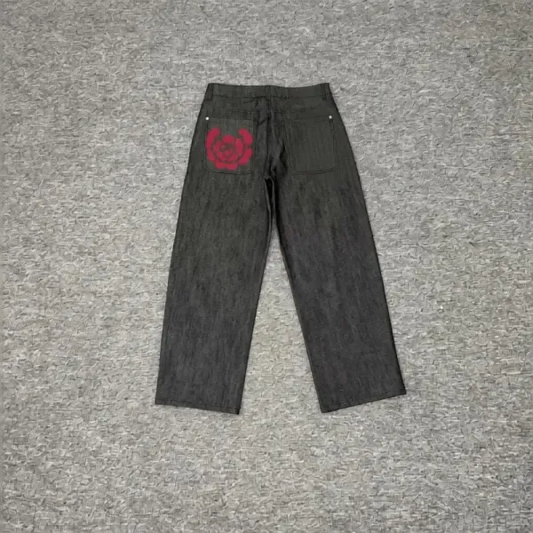 Denim Tears Rose Embroidered Black Jeans - 1
