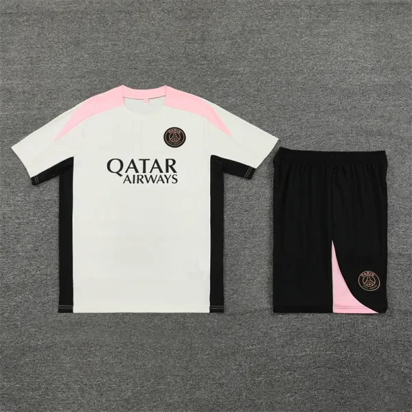 Paris Saint-Germain Training Kit White Pink Black Jersey and Shorts Set - 1