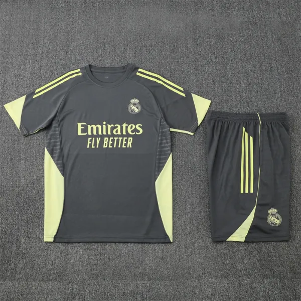 Real Madrid Training Kit Dark Gray with Neon Yellow Activewear Set - 1