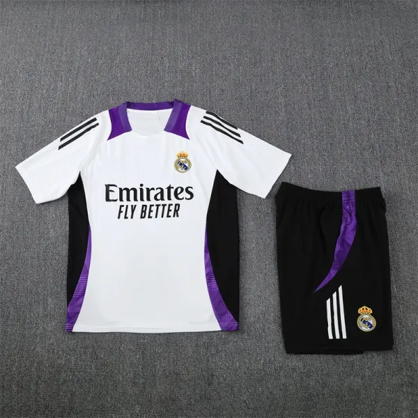 Real Madrid x Adidas Training Kit White Purple Black Jersey and Shorts Set - 1