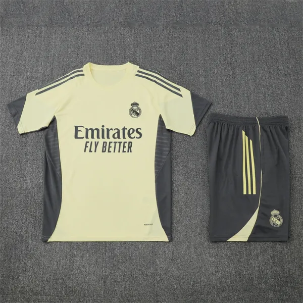 Real Madrid x Adidas Training Kit Pale Yellow/Black Jersey and Shorts Set - 1