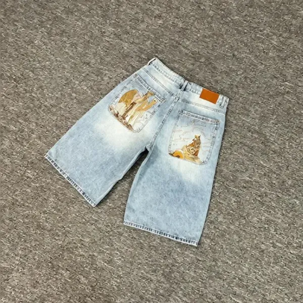 Denim Tears x Custom Embroidered Camel Motif Denim Shorts Light Wash - 1