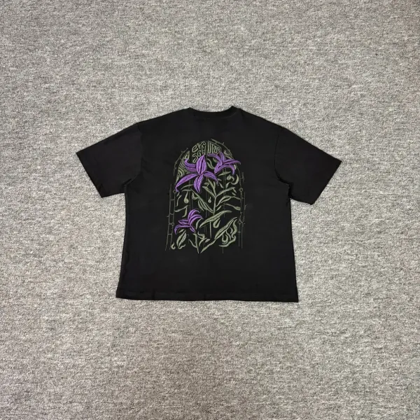 Design Floral Arch Print Black T-Shirt - 1