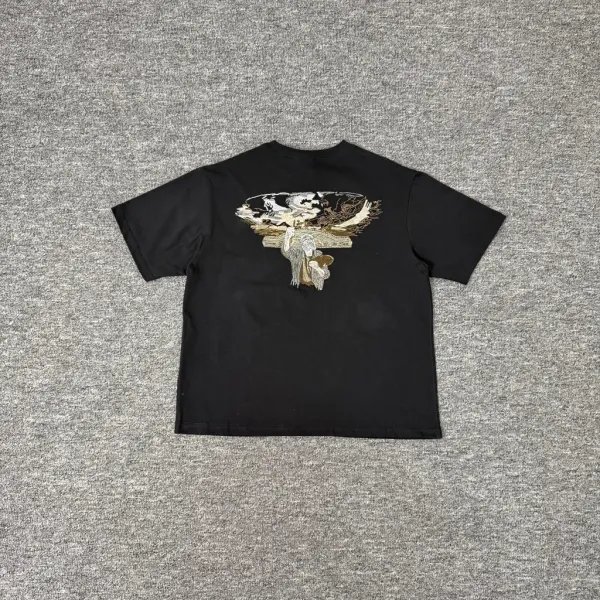 Design Embroidered Mythological Scene Black T-Shirt - 1