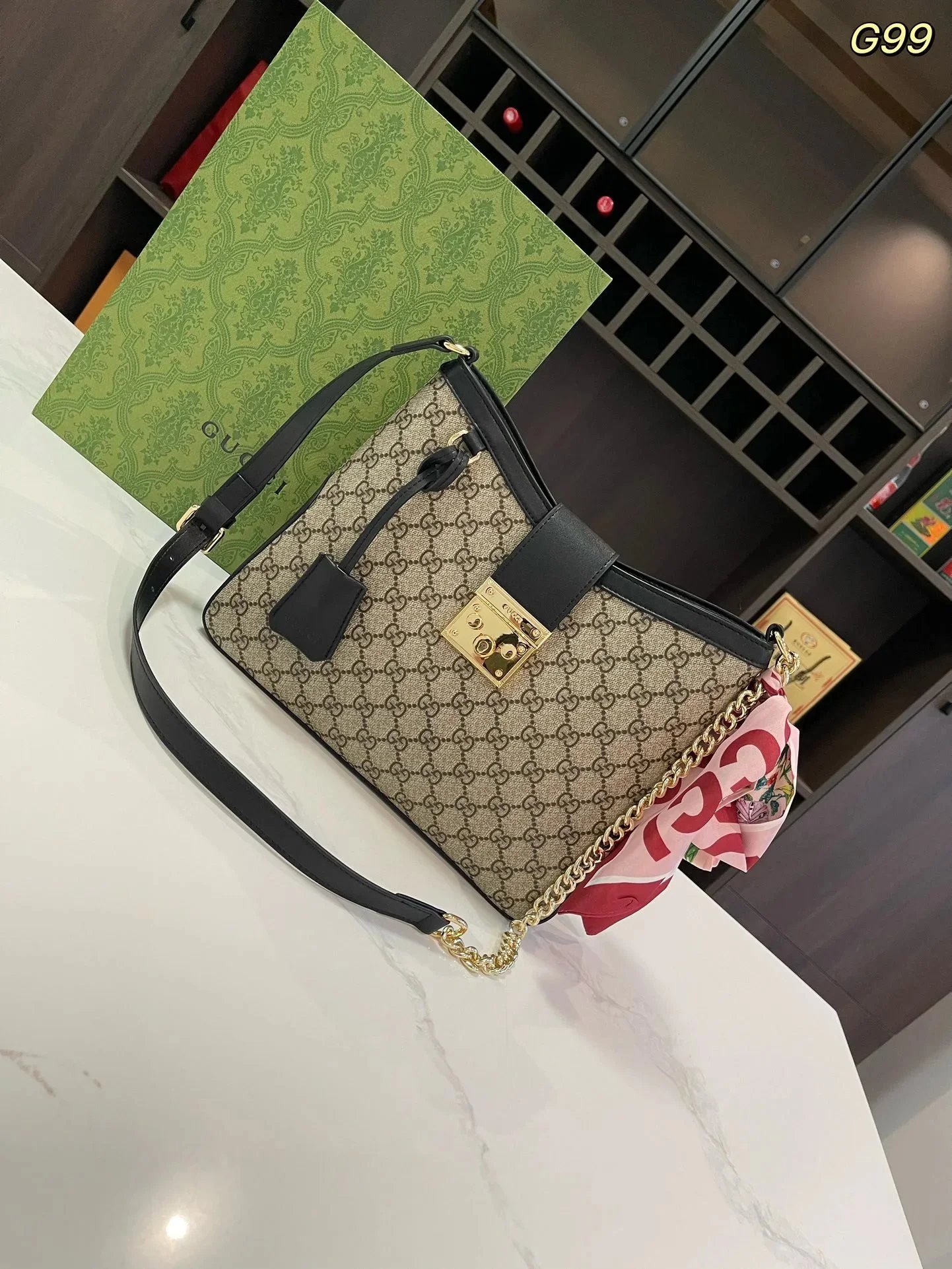 Gucci GG Marmont Mini Hobo Bag Beige with Web Stripe Shoulder Bag - 15