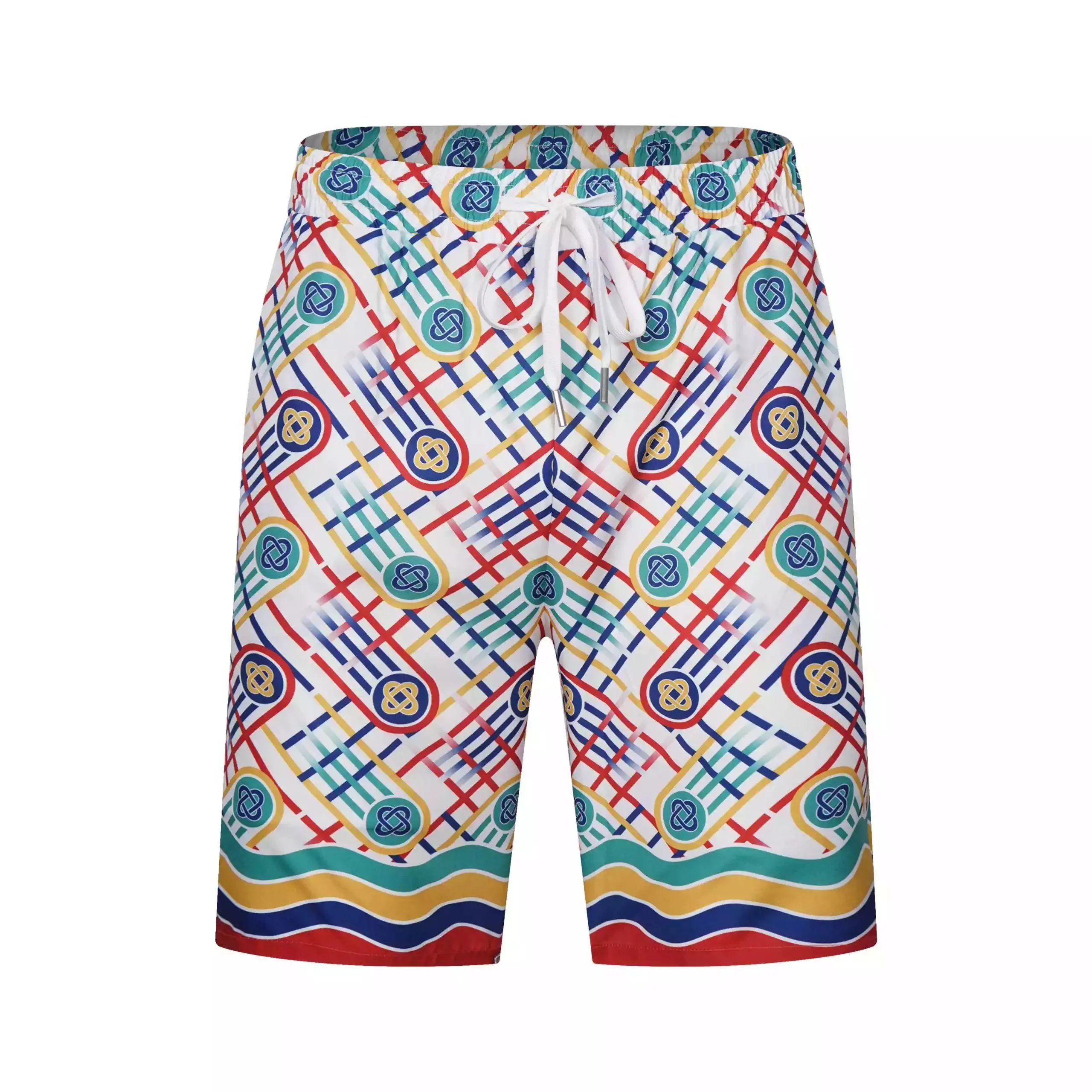 Design Stripe-Trimmed White Drawstring Shorts - 20