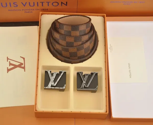 Louis Vuitton Damier Ebène Reversible Belt with LV Logo Buckles Brown Leather Belt - 1