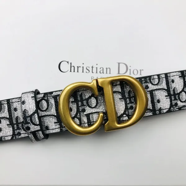 Dior CD Oblique Print Belt Black and White with Gold-Tone Buckle - 10
