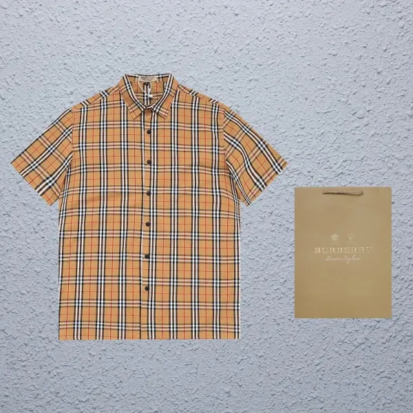 Burberry Check Print Short-Sleeve Shirt Orange Beige Black - 12