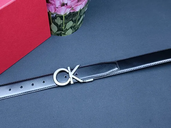 Calvin Klein CK Logo Buckle Black Leather Belt - 10