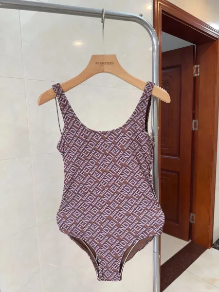 Fendi Logo-Print One-Piece Swimsuit Brown - 22