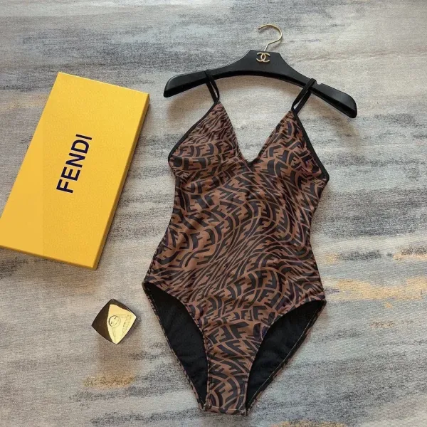 Fendi Logo-Print One-Piece Swimsuit Brown - 29