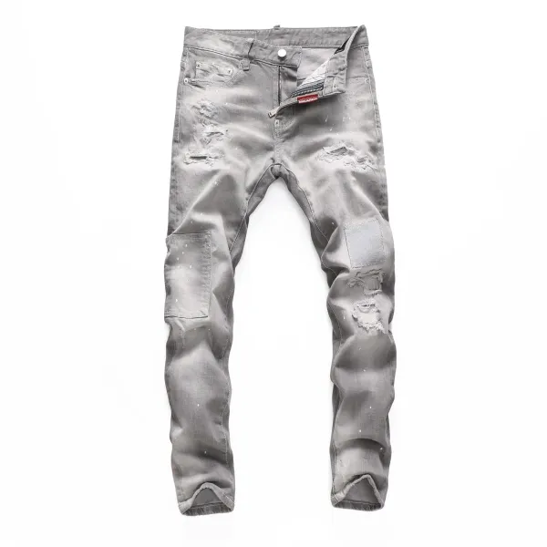 Dsquared2 Distressed Gray Paint-Splatter Slim Fit Jeans - 22