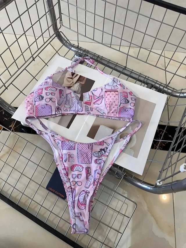 Louis Vuitton Swimwear Monogram Print Triangle Bikini Set product detail image 26